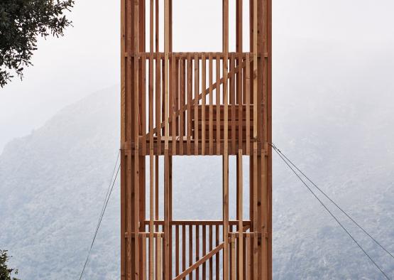 a wooden structure with a staircase