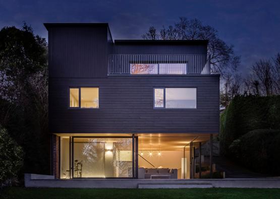 a house with a large glass door