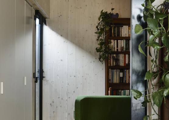 a green chair in a room