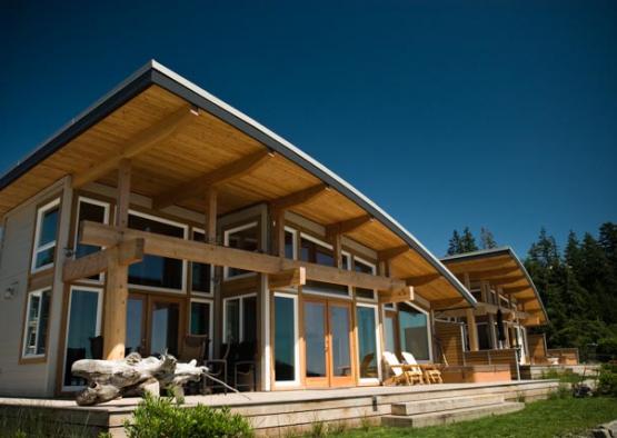 a house with a wooden roof