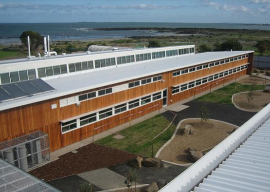 a building with a lawn and grass