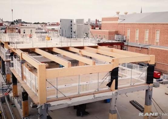 a wooden structure on a construction site