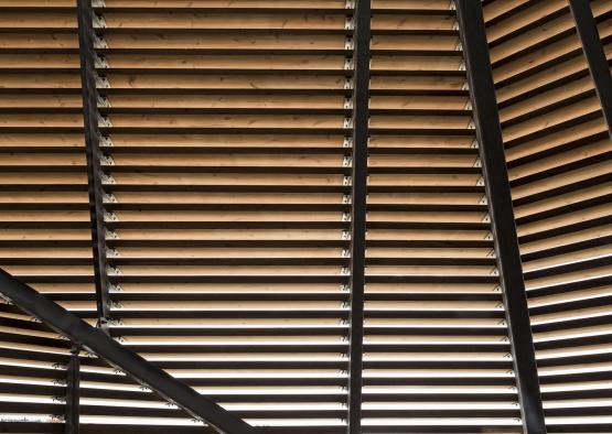 a wooden slats on a ceiling