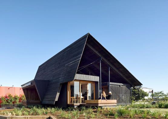 a building with a triangular roof