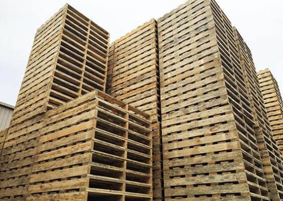 a group of wooden pallets