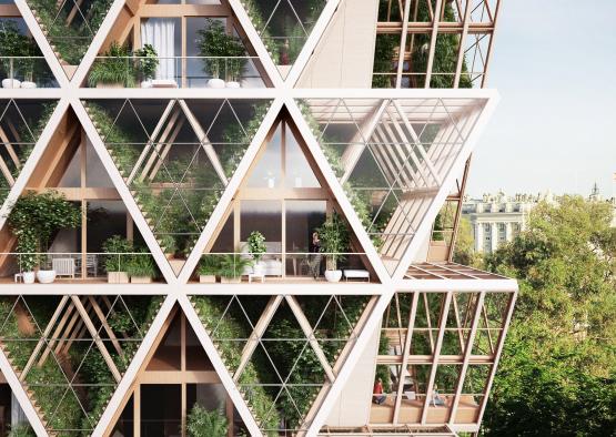 a building with plants on the windows