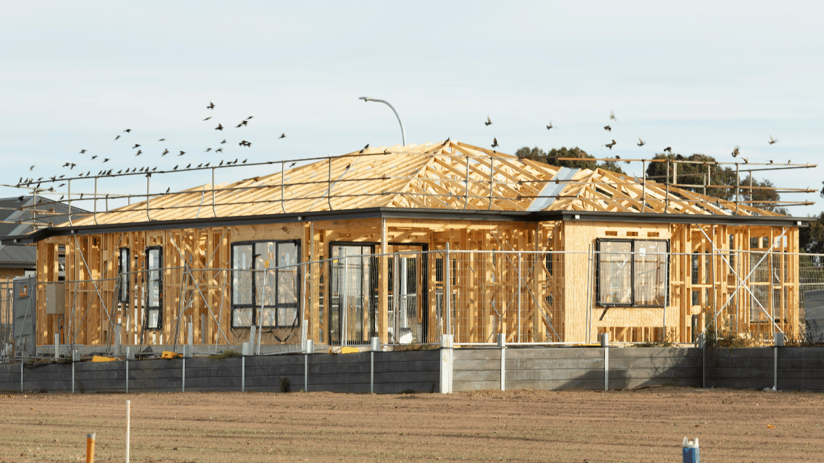 Timber framed house being built