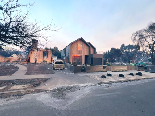 Lone timber clad house standing after LA fires