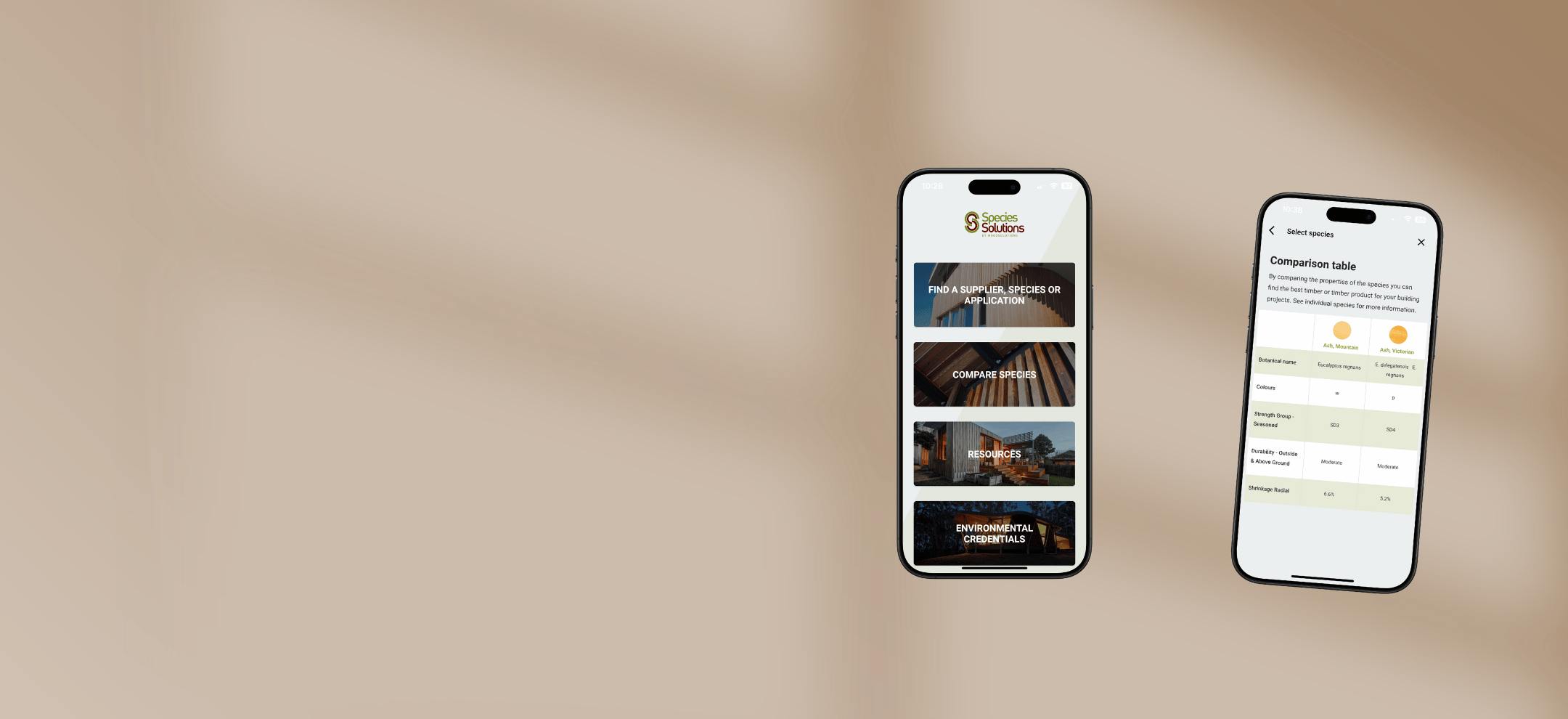 Two phones with SpeciesSolutions app interface