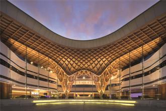 a building with a curved roof
