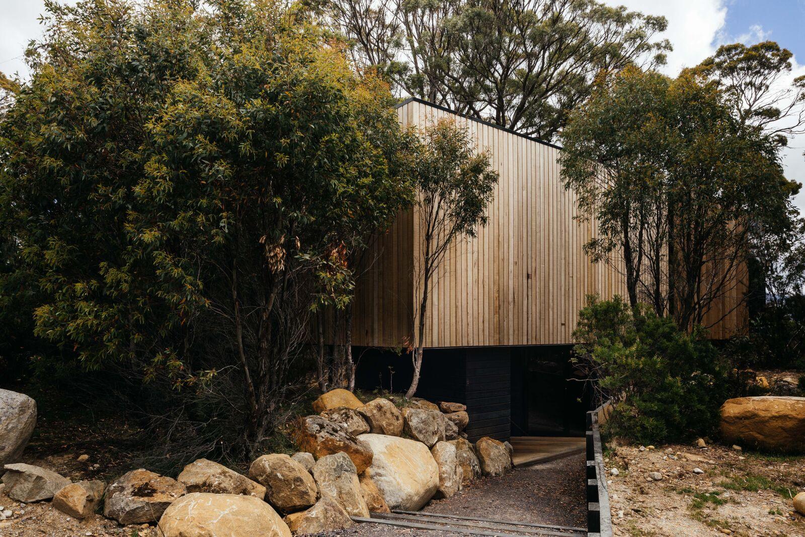 a building with trees around it