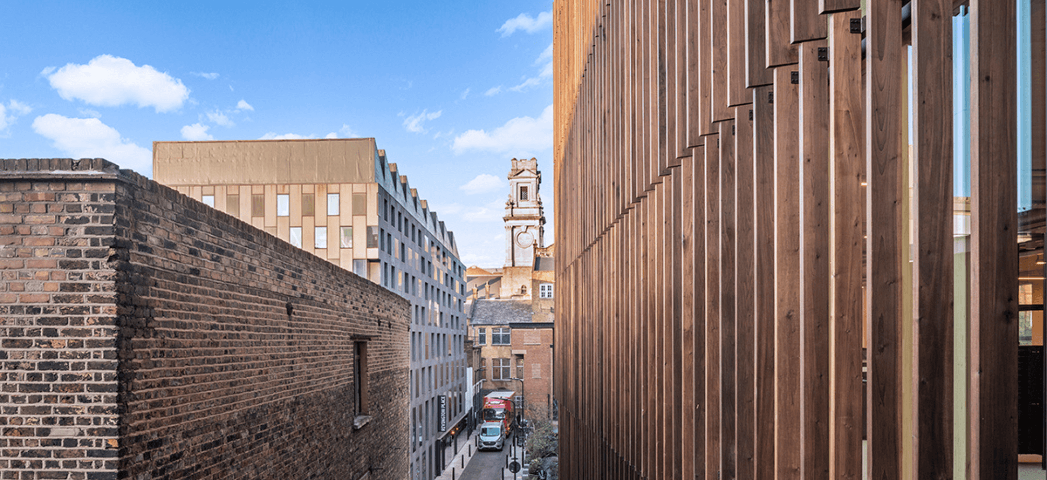 Street view of timber and glass exterior