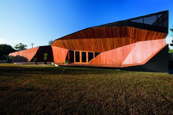 a building with a curved wall