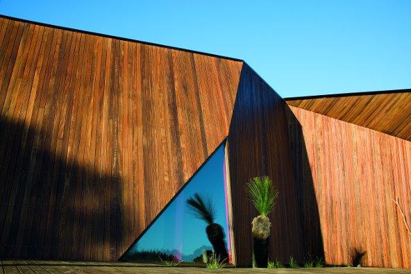 a building with a triangular window