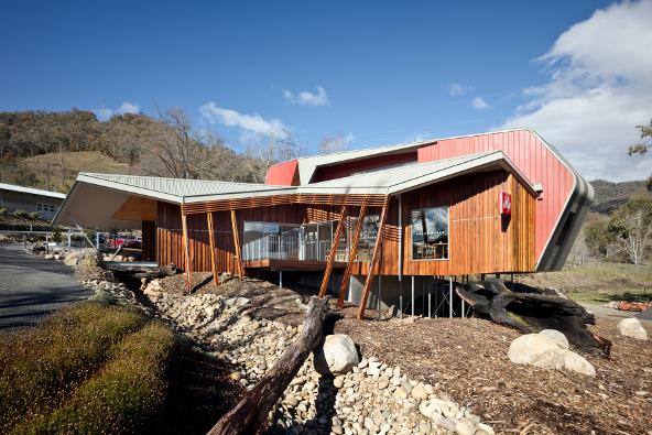 a building with a red roof