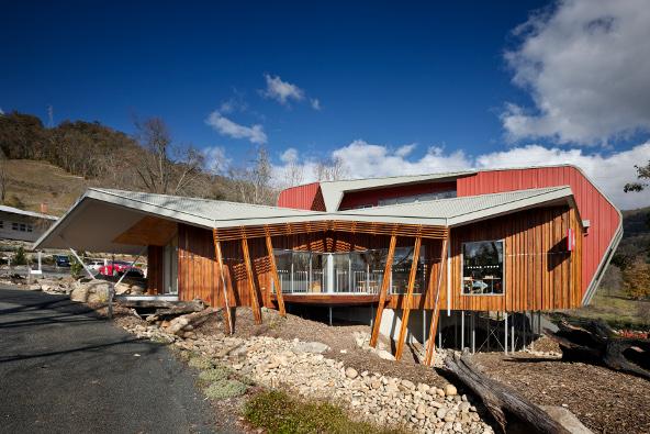 a building with a red roof