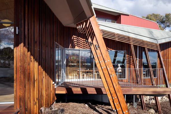 a wooden ladder on a building