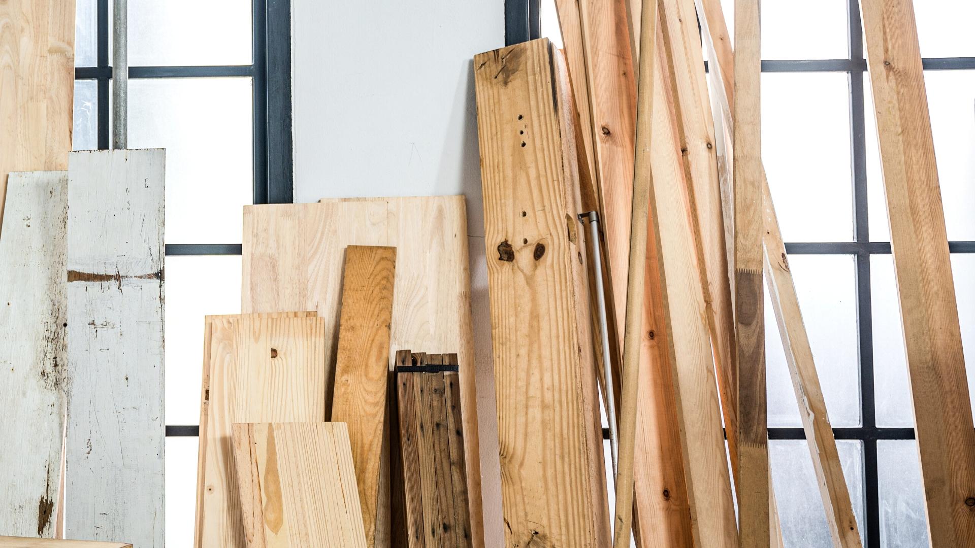 Array of different timbers in a warehouse