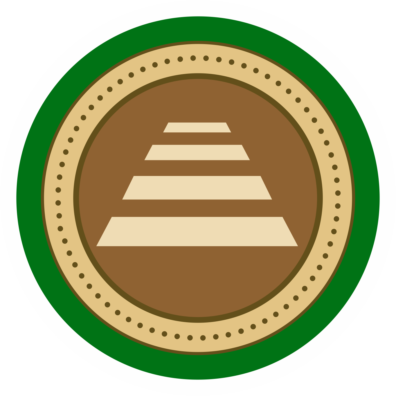 a circular logo with a triangle in the center