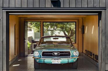 a car parked in a garage