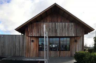 a building with a triangular roof