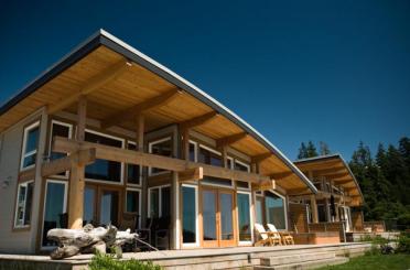 a house with a wooden roof