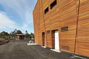 a building with wood siding