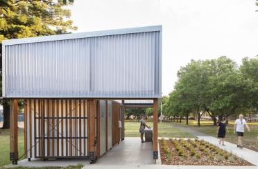 a building with a metal roof