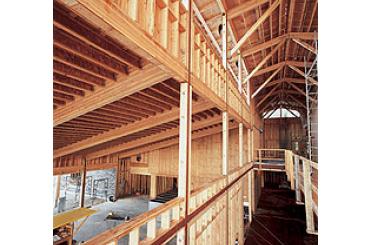 a wooden structure in a building