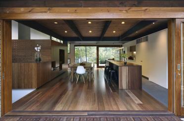 a room with a table and chairs