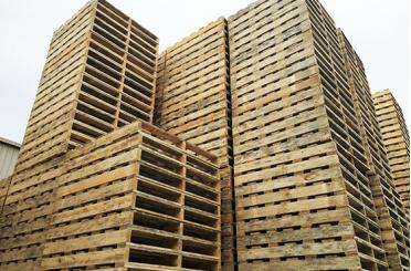 a group of wooden pallets
