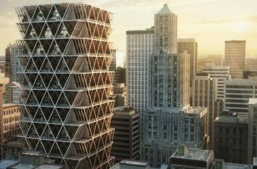 a tall building in a city